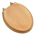 Plumbing Technologies Designer Solid Elongated Oak Wood Toilet Seat With Antique Brass Hinges, Natural Red Oak 5F1E2-17AB